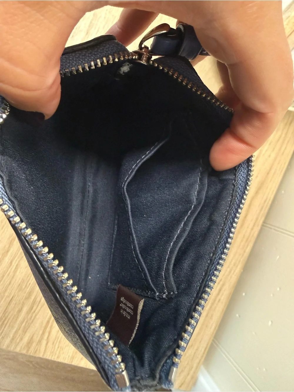 Coach Navy Blue Floral Wristlet Pouch